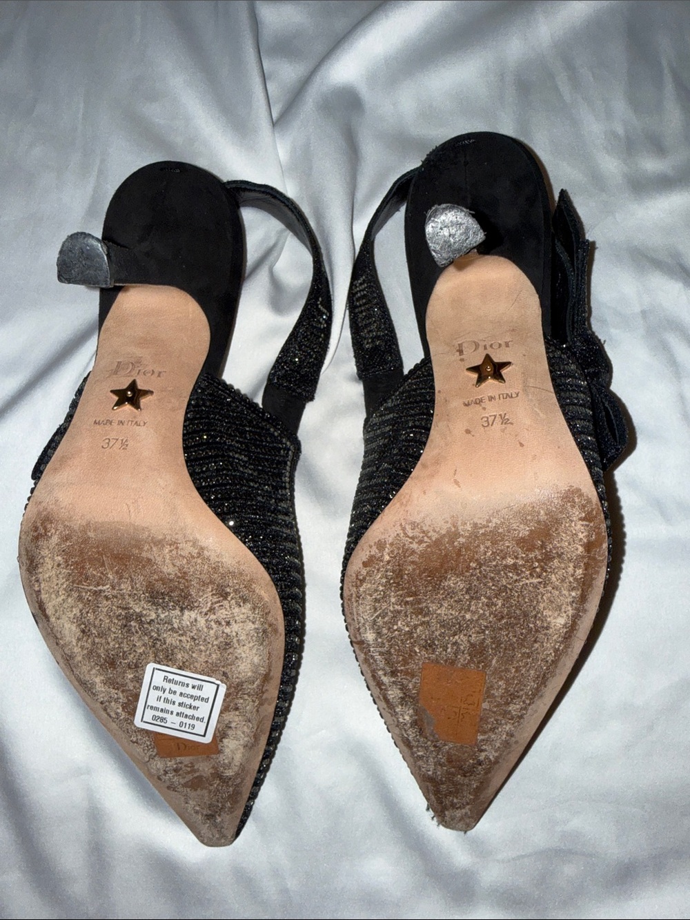 Dior Black Crystal Embellished Lurex Fabric J'adior Slingback Pumps Size 37.5 - Picture 8 of 10